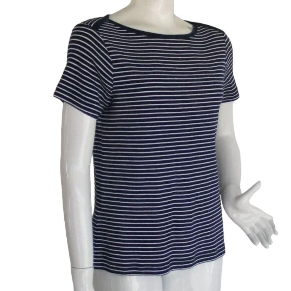 TOMMY BAHAMA Top, M, Blue/White stripe, Ribbed, SS - Picture 2 of 9